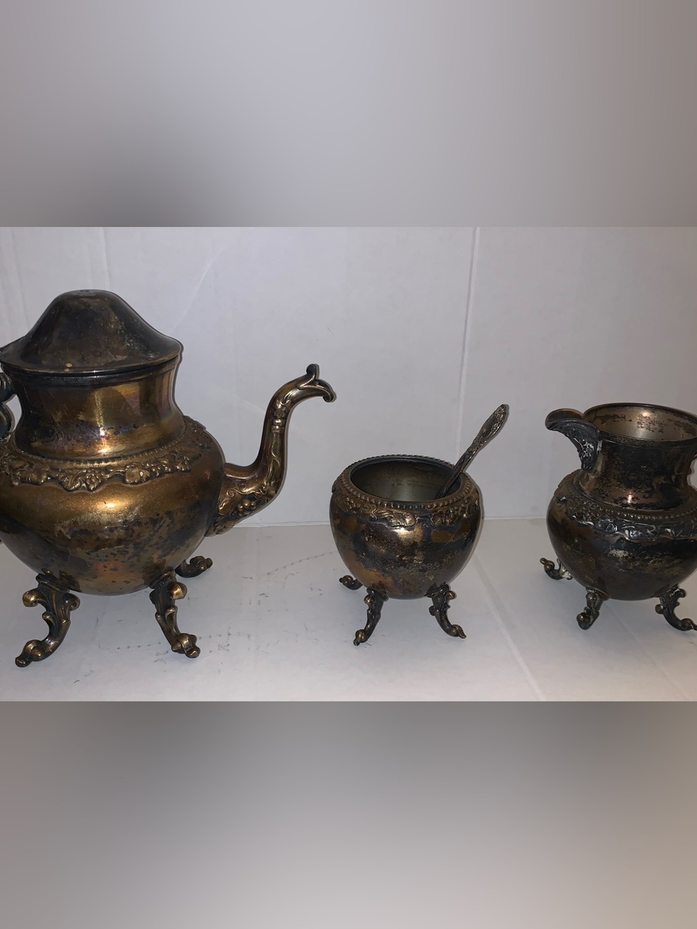 Antique-Style Brass Footed Sugar Bowl with Serving Spoon - Brown Brass Finish